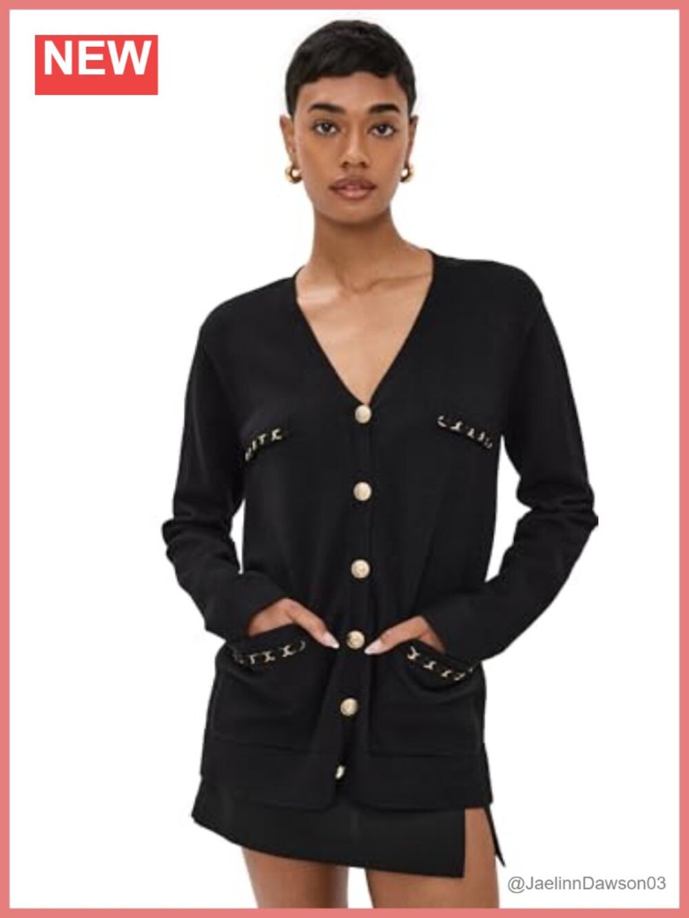 Women's Oversized V-Neck Button Cardigan with Patch Pockets